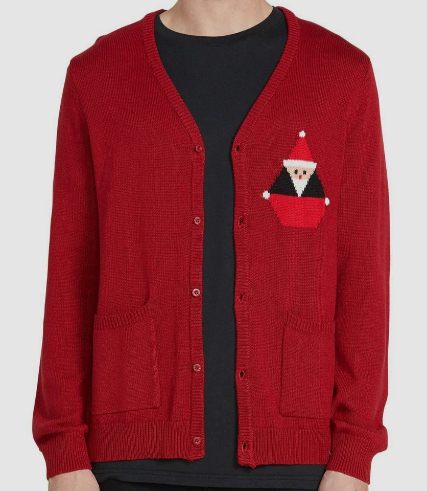 $126 Volcom Mens Red Long-Sleeve Santa Cardigan Pocket Sweater Sweatshirt Sz M - Image 1 of 1