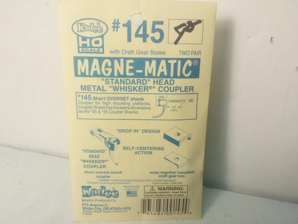 Kadee 145 Short Overset Shank Mtl Whisker Couplers 2 pr HO Scale 242 Draft Gear - Image 1 of 1