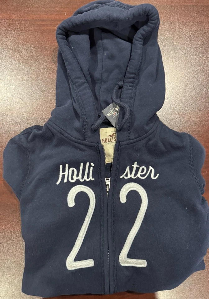 New Womens Small Hollister Hoodie Full Zip Blue Logo Embroidered NWT S Vintage - Image 1 of 1
