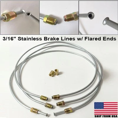 3/16" Stainless Brake Line w/ Flared Ends, Fittings & Unions 32" Long Pack of 3 - Image 1 of 4