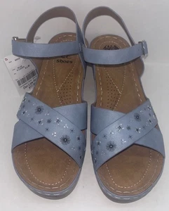 G. C. Shoes Womens 9M Blue Wedge Akko Sandals New With Tags - Picture 1 of 7