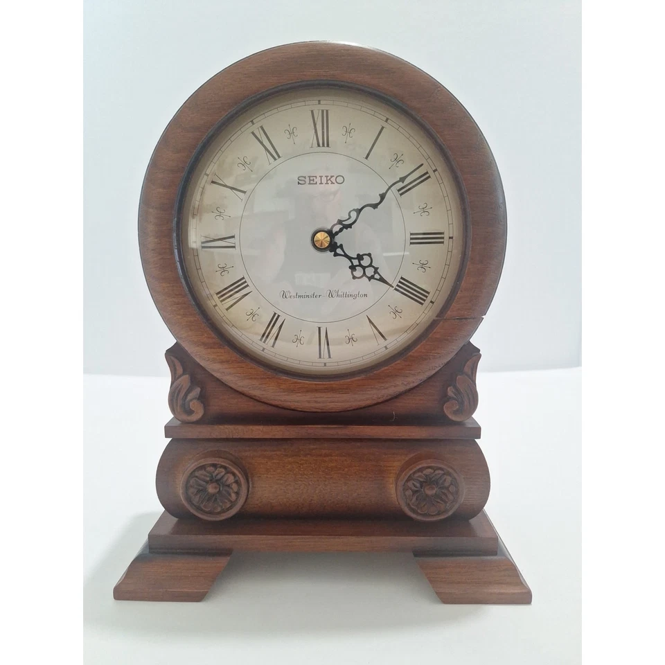 "Reloj de sobremesa Seiko Westminster Whittington estuche de madera 10,5"" decoración vintage con campana" Foto 1 de 4