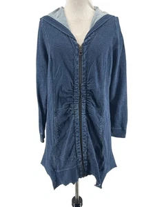 Soft Surroundings Blue Highland Ruched Denim Zip-Up Hooded Jacket Size Medium - Picture 1 of 5