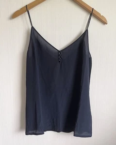 Massimo Dutti Silk Vest Top Deep Navy Blue Button Detail Size XS - Picture 1 of 8