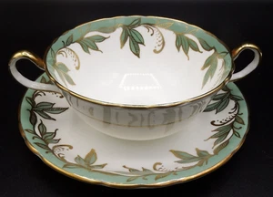Juego de 6 cuencos de sopa Aynsley Bone China con mango de vid verde con platillos ¡COMO NUEVOS! - Imagen 1 de 5