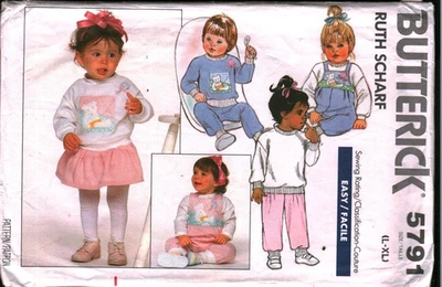 5791 Vintage Butterick Sewing Pattern Infant Dress Overalls Pants Top 1980s OOP - Image 1 of 2