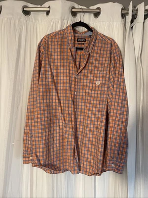 Ralph Lauren Chaps Hombres Elástico Fácil Cuidado Naranja y Azul Cuadros Abotonados 2XLT Foto 1 de 4