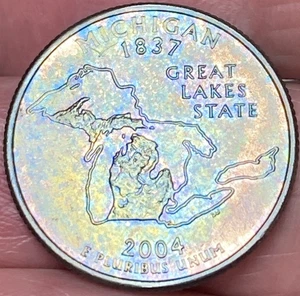 2004-D Michigan State Quarter Beautiful Lustrous Gold/Rainbow Toned Coin BU #20 - Picture 1 of 16