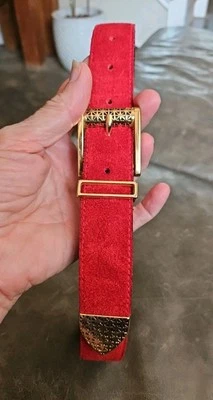 Vtg The Limited Suede Leather Belt Red M 26-30” Gold Buckle Italy 80s 90s - Image 1 of 4
