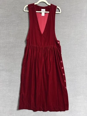 复古 Orare 连衣裙 S 红色天鹅绒无袖套衫美国 90 年代学院风 Midi Modest — 第 1/4 张图片