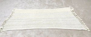 Handmade Waffle Weave Afghan Blanket Throw Ivory Natural Oatmeal 92" X 41" Fring - Picture 1 of 11