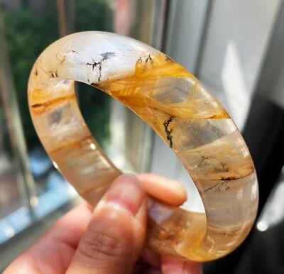 Brazalete Fantasma Amarillo Árbol Negro Pirolusita Natural 62,3 mm AAAA 2 Foto 1 de 4