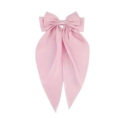 Pink Satin Stylish Bow with Big Ribbon Hair Clip All Hair Types Non Slip - Image 1 of 4