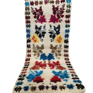 Vintage Handmade Moroccan Berber Rug Wool Floral Red Blue Yellow Tribal Carpet - Picture 1 of 24