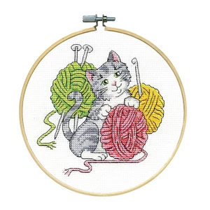 Cross Stitch Kit ~ Design Works Yarn Cat w/6" Wood Hoop #DW7164 - Picture 1 of 3