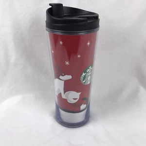 Starbucks Christmas Thermo Travel Mug Kaffeetasse Hund auf Schlitten 2011 16 oz rot - Bild 1 von 9
