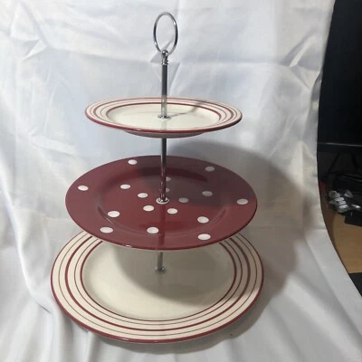 Suporte para chá da tarde Laura Ashley 3 camadas bolo bolinhas vermelhas e brancas perfeito - Imagem 1 de 3