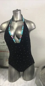 EUC Size 12 Halter Gideon Oberson One Piece swimsuit swim wear bathing suit Blac - Picture 1 of 4