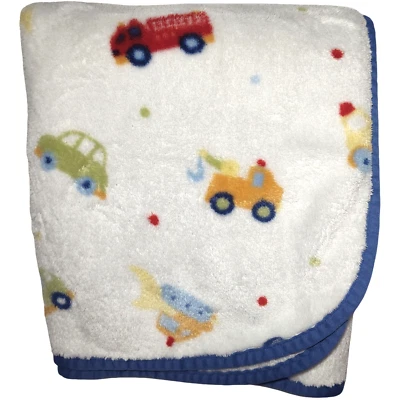 Manta Recién Nacida Bebé Niño Coche Camión de Bomberos Vehículos Lovey Suave Vellón Blanco Difícil de Encontrar Foto 1 de 4