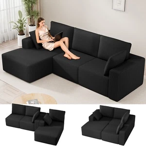 Sectional Sofa Corduroy L-Shaped Modular Cloud Couch with Deep Seat Chaise,3Seat - Picture 1 of 22