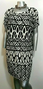 Woman Apt 9 DRESS Plus Size 1X Stretch Black/white dolman short sleeve Pullover - Picture 1 of 12