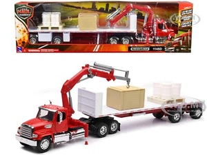 FREIGHTLINER 114SD FLATBED TRUCK W/CRANE RED 1/32 DIECAST MODEL BY NEW RAY 10993 - Bild 1 von 1