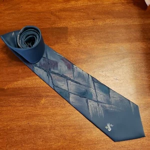 Don Loper Beverly Hills Designer Men's Neck Tie Blue Silver Pink Career USA Made - Picture 1 of 10