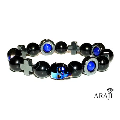 Men's Stretch Bracelet Crystal Swarovski Skull Onyx Quartzine Gemstone Hematite - Изображение 1 из 3