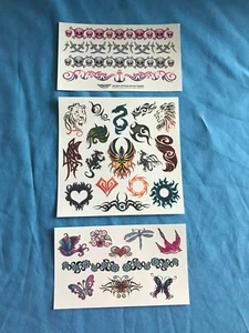 3 Sheets of Lion, Skull, Bird & Butterfly Temporary Tattoos ~65 Total Tattoos~ - Picture 1 of 10