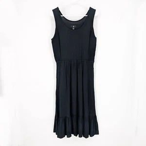 J Jason Wu Knit Ruffle Sleeveless Scoop Neck Smocked Midi Dress Black Size Small - Picture 1 of 5