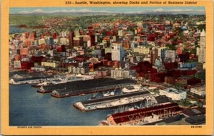 Postal de colección vista aérea de los muelles frente al mar de Seattle Washington WA 2381 - Imagen 1 de 2