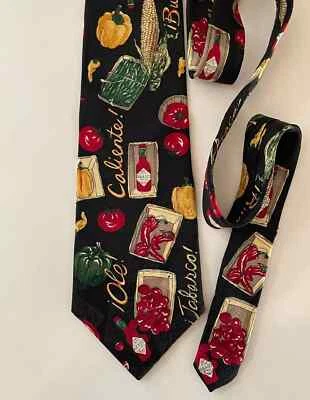 TABASCO 酱汁领带 100% 真丝领带 美国制造 热酱 辣烹饪 有趣 — 第 1/4 张图片