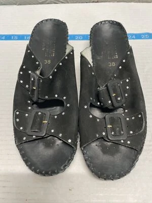 La Plume Black SuedeLeather Jen Rhinestone Buckle Sandal Women’s US 7.5 EU 38 - Image 1 of 4