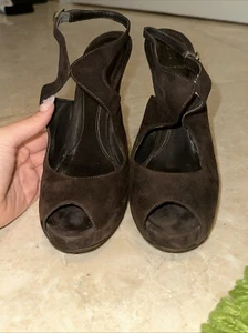 FENDI vero cuoio Women Pumps Designer Italian Strappy Shoes Brown Suede Heels - Picture 1 of 7