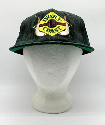 Vintage Ivory Coast Adventure Club DEADSTOCK Snapback Corduroy Hat Green NWOT - Image 1 of 4