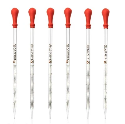 6Pk 1ml Glass Graduated Dropper Pipettes Lab Dropper with Red Rubber Cap&Scale - Image 1 of 4