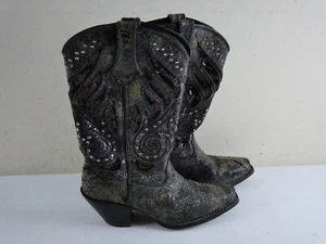 DURANGO Women's 6M Black 13" Ornate Rhinestone Sequins Western Cowboy Boots EUC - Picture 1 of 7