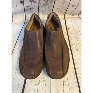 Men's Clark's Pickett Brown Oily Gras Leather Shoes SZ 10W