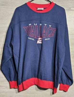 Moletom masculino vintage Nascar XL azul vermelho gola redonda suéter enferrujado Wallace Y2K - Imagem 1 de 4
