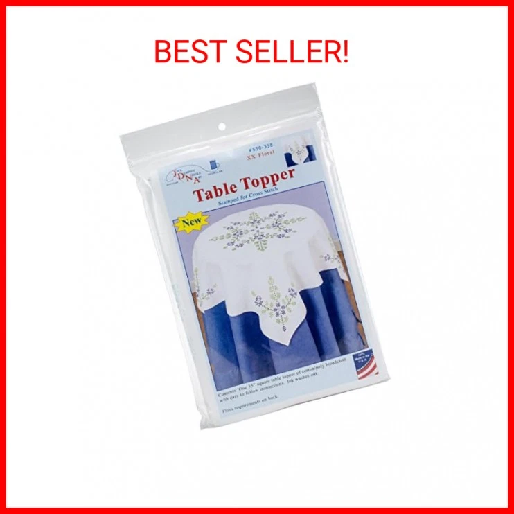 Jack Dempsey Stamped White Perle Edge Table Topper 35"x35" XX Flo 013155353587