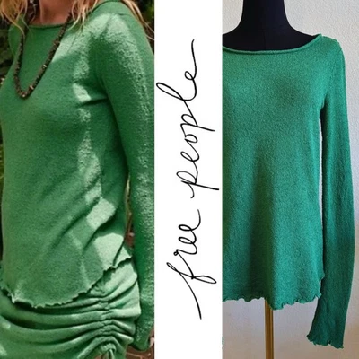 Free People FP Beach Cabo Green Sweater Pullover Boatneck Size Medium - Image 1 of 4