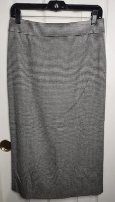 Usado en Excelente Condición Kate Spade Falda The Rules Negro Blanco Pata de Gallo Talla 6 Midi Falda Lápiz Foto 1 de 4