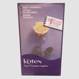 Vintage Kotex Super Feminine Napkins 30 Count NOS Maxi Pads 1977 Prop - Picture 1 of 4