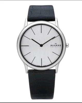 Skagen Theodor Stainless Steel Silver Dial Black Leather Strap Watch 858XLSLC - Image 1 of 4
