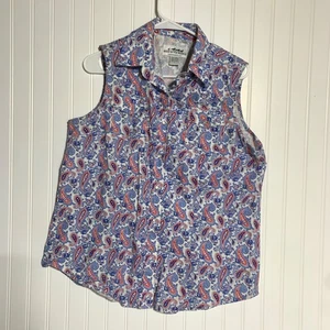 Back In The Saddle Western Shirt Damen L blau Paisley Perlen Druckknopf ärmellos - Bild 1 von 5