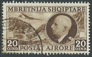 1939 ALBANIA POSTA AEREA USATO EFFIGIE 20 Q - RA11-6 - Picture 1 of 1