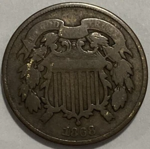 1868 - US 2 Cent Piece - Exact Coin Imaged Civil War Era #2C57 - Picture 1 of 2