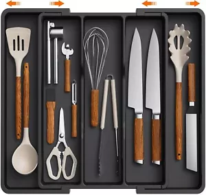 Utensil Drawer Organiser, Expandable Large Cutlery Tray for Kitchen, Adjustab... - Picture 1 of 9