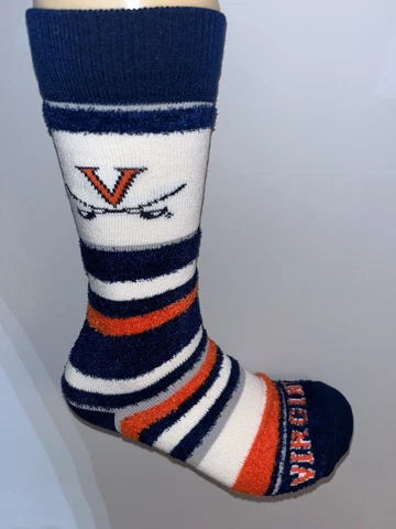VIRGINIA CAVALIERS NCAA COLLEGE LOGO FUZZY SOFT PRO STRIPE CREW LENGTH SOCKS Q Cover