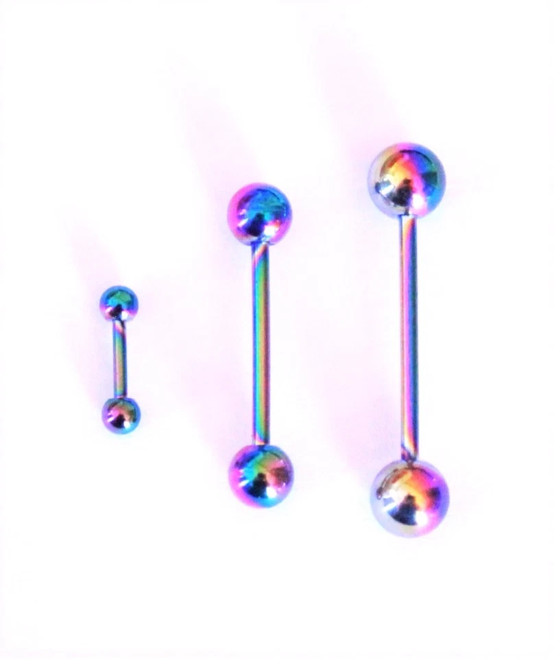 14g 16g 8mm 16 19 32mm Nipple Tongue Industrial Ear Straight Bar Barbell Rainbow - Image 1 of 1